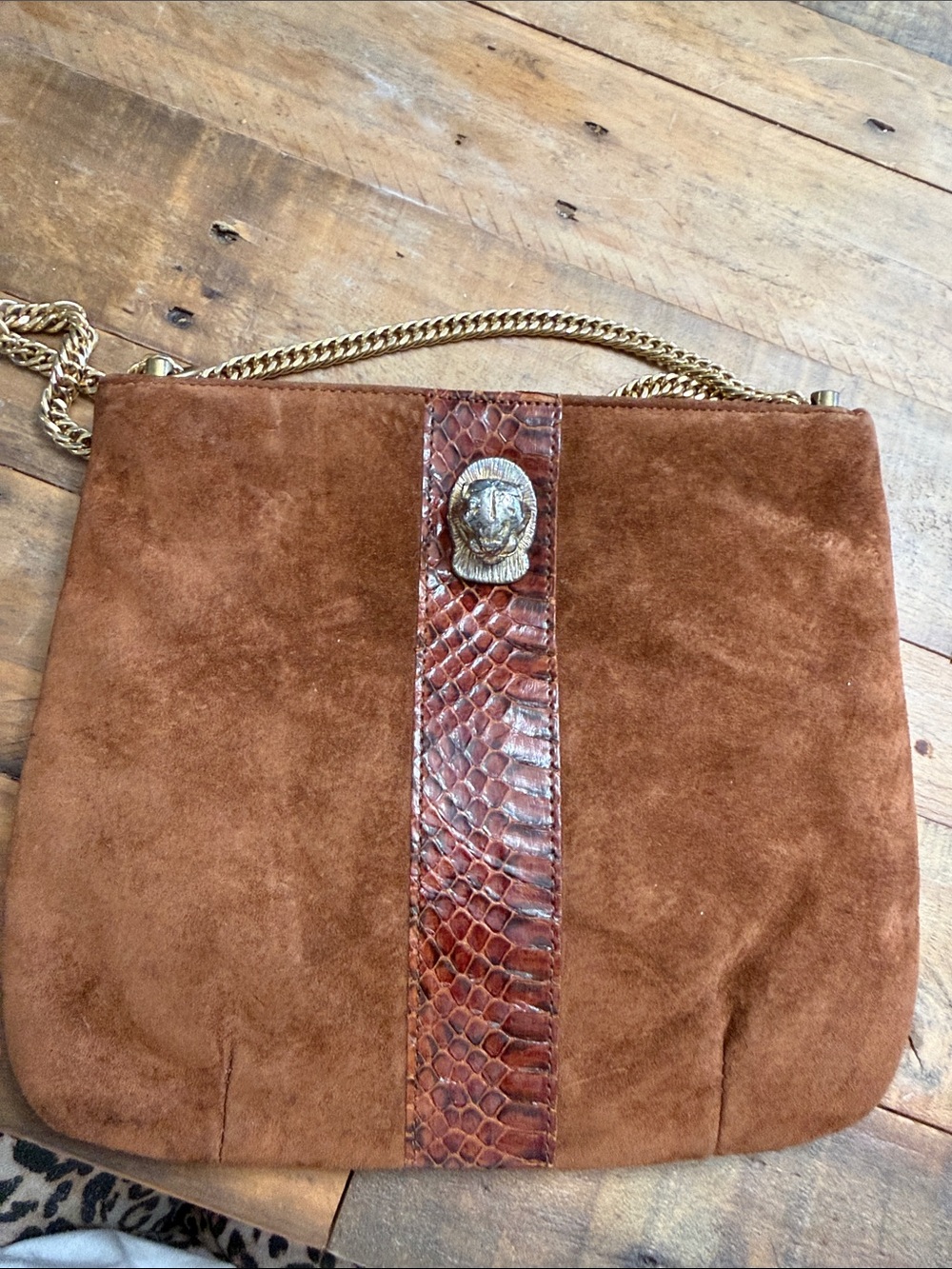 Ruth Saltz Brown Suede Shoulder Bag with Chain Strap